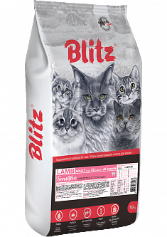 BLITZ SENSITIVE для кошек (ЯГНЁНОК), 10 кг.
