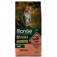 Monge Cat BWild GRAIN FREE Сухой корм для кошек (ЛОСОСЬ), 1,5 кг	