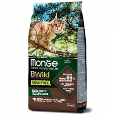 Monge Cat BWild GRAIN FREE Сухой корм для крупных кошек (БУЙВОЛ),1,5 кг	