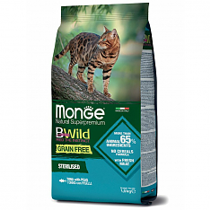 Monge Cat BWild GRAIN FREE Сухой корм для стерилизованных кошек (ТУНЕЦ), 1,5 кг	