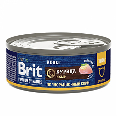 BRIT PREMIUM BY NATURE, Консервы с мясом курицы и сыром для кошек, 100г, 5051236